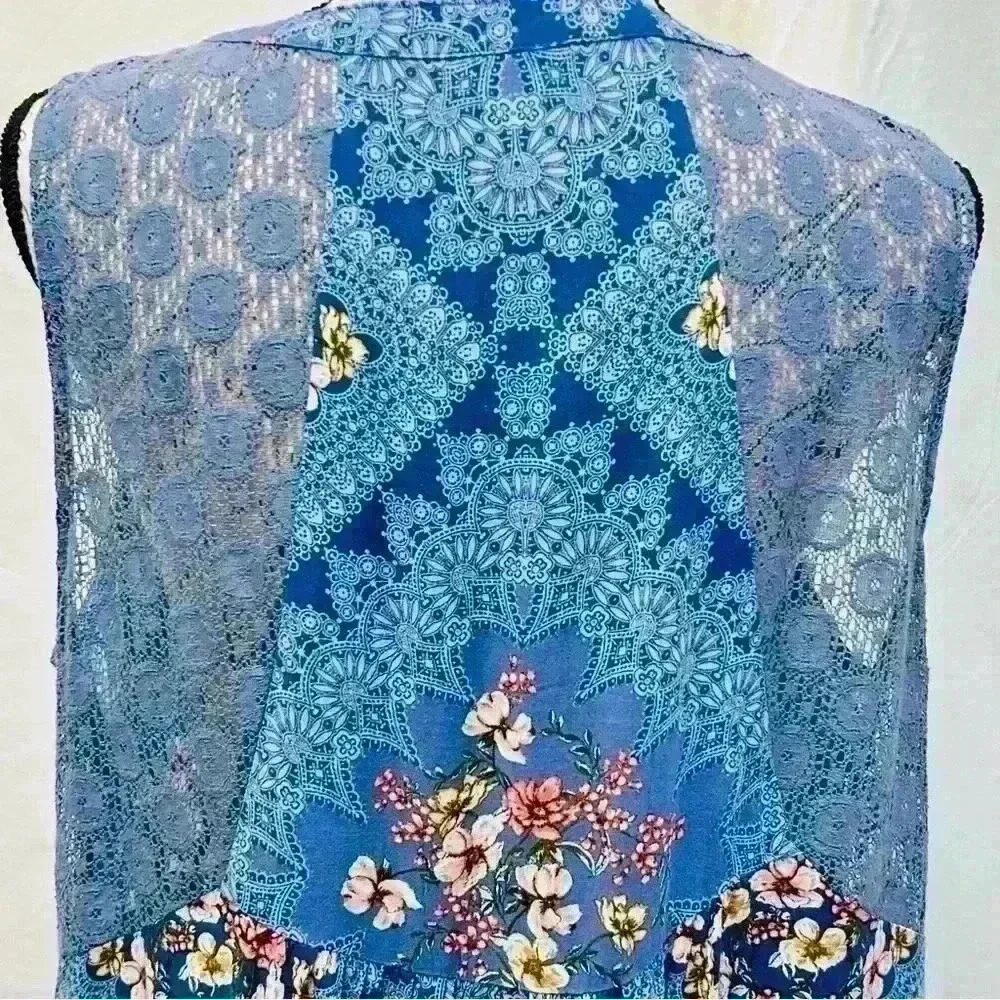 Fig and Flower Blue Floral Crochet Midi Sleeveless Women’s Dress Size XL - Picture 10 of 14